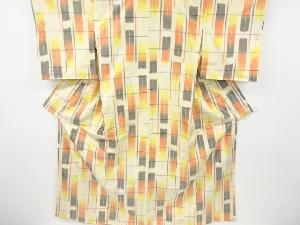 アンティーク　変わり格子模様織出し手織り紬着物